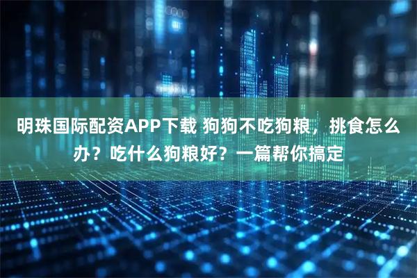 明珠国际配资APP下载 狗狗不吃狗粮，挑食怎么办？吃什么狗粮好？一篇帮你搞定